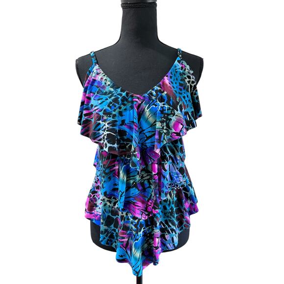 NWT! Magicsuit by Miraclesuit Blue Rita Tiered Tankini Top - Size 8 - Picture 4 of 9